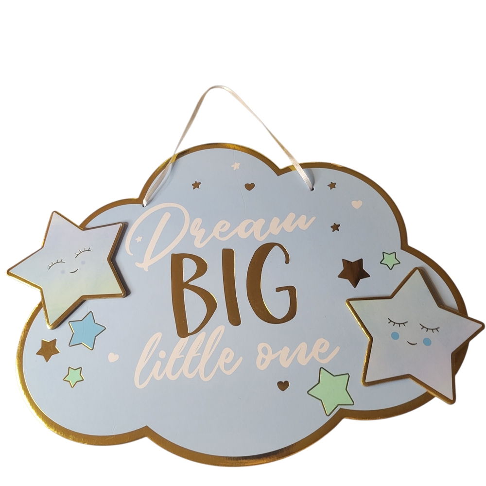 Dream Big Cloud and Stars Wall Art - Blue and Gold